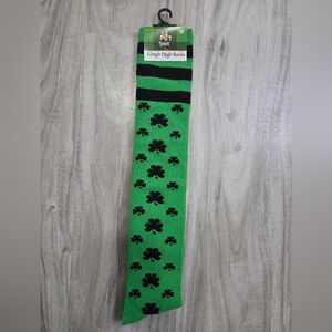 Green and Black Clover Thigh High Socks From Spencer's